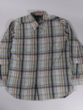 80’s two ply cotton Plaid Button-Up Shirt in White, Blue & Green